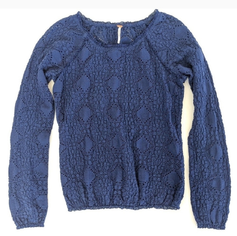 Free People Navy Blue Stretchy Lace Top, M